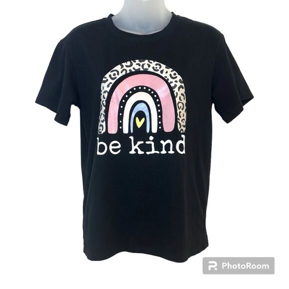 SHEIN Black Be Kind Rainbow Graphic Short Sleeve Tee Size Small - Picture 1 of 5